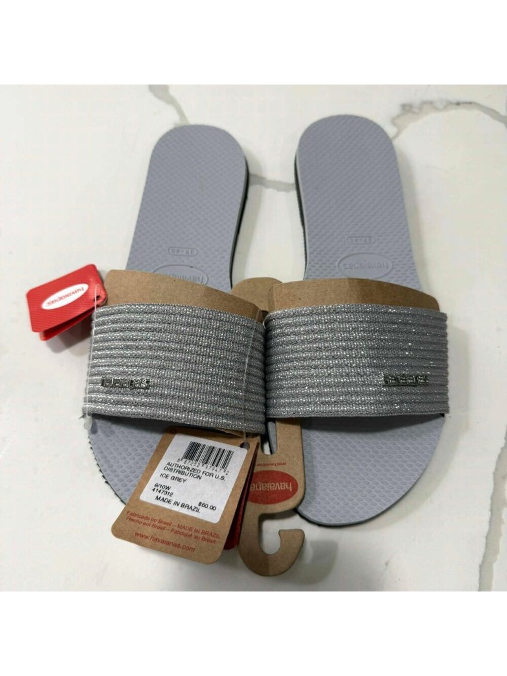 Havaianas Metallic Summer Women Sandals Silver Gray Size US 10
